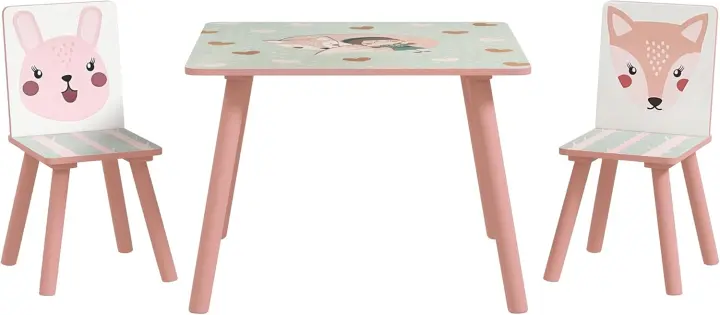 Juego de Muebles para Niños Pequeños Conjunto de Mesa y Sillas de 3 Piezas Verde y Blanco - 1