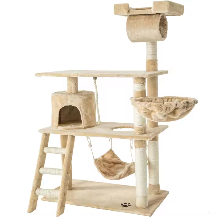 Tectake rascador para gatos, árbol rascador para gatos, parque de juegos para gatos con columnas de sisal, juguete para gatos con alfombrillas, muebles para gatos - 1