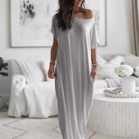 Vestido de salón con mangas de murciélago de color sólido para mujer, camisón de manga corta cómodo e informal para uso diario, ropa de dormir para todas las estaciones - details 1