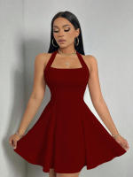 Vestido corto de verano con cuello Halter para mujer, vestido de verano con cintura acampanada, Y2K - details 17