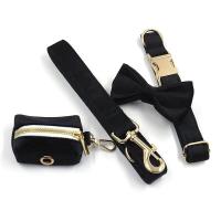 Arnés terciopelo negro, perro duradero personalizado alta calidad con hebillas Metal dorado, Collar y correa para mascotas de - details 11