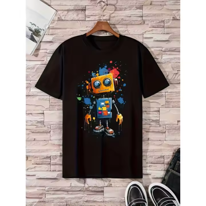 Camiseta Gráfica de Algodón 100% Manga Corta, Cuello Redondo, Impresión Casual para Hombres - 1
