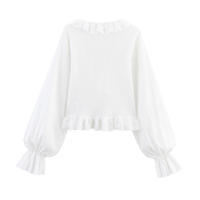 OUWU- 2025, Novedad De Verano, Producto, Ropa De Mujer, Moda Francesa, Decoración Apilada, Cuello En V, Manga Trompeta, Camisa, Top - details 3