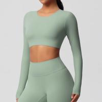 Traje de Yoga de manga larga ajustado con almohadilla para el pecho, Top corto deportivo de manga larga para mujer, Pilates, correr - details 15