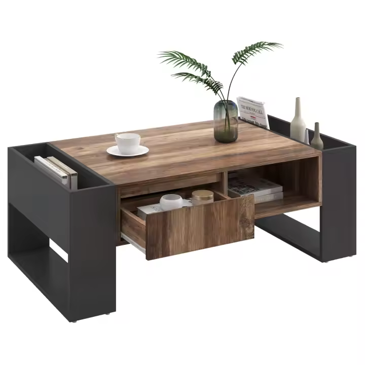 Sofá de Madera Máscara Diseño de Escritorio Rectangular Grande con Cajones a Ambos Lados - 1