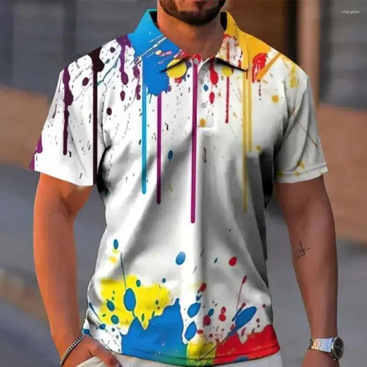 Camisa de manga corta informal con botones y estampado 3D de graffiti para hombre, top de gran tamaño, moda de verano - 1