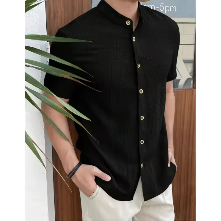 Temu Shein Cárdigan suelto para hombre Camisa de manga corta informal de color sólido - 1