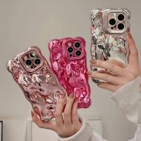 Funda de teléfono con borde rizado ondulado y arrugado chapado de lujo para iPhone 16 15 12 13 14 Pro Max 3D Unevenness cubierta protectora de cámara suave - details 0