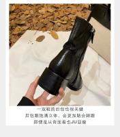 Nuevas botas cortas delgadas de piel de caballo lavada con punta cuadrada y tacón grueso - details 6