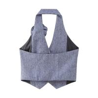 BUNO-Conjunto de 3 piezas para mujer, traje gris sin mangas, chaleco Halter de flores 3D, pantalones de pierna ancha, traje informal con solapa, atuendo elegante para mujer, otoño - details 3