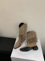 Maillard Botas vaqueras occidentales Botas cortas con flecos retro Botas medianas de tacón puntiagudo Botas ajustadas de otoño e invierno para mujer - details 8