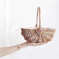 Cesta tejida a mano para niña de las flores con asa, cesta de almacenamiento de sauce, cesta de Picnic de mimbre vacía, cestas para niña de las flores de boda - details 4