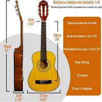Pack de guitarra clásica española de tamaño 1/4 para niños XF de 3rd Avenue, Guitarra acústica con cuerdas de nylon, funda de transporte, cejilla y púas, Natural - details 1
