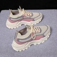 2024 nuevas zapatillas de deporte transpirables informales de malla tejida con mosca, zapatos de suela gruesa de estilo coreano para hombres y mujeres, zapatos de malla rojos, zapatos para correr ligeros - details 5