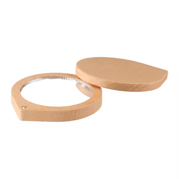 Mini espejo de maquillaje de madera de nogal negro, espejo cosmético giratorio plegable, espejo de bolsillo compacto de mano redondo - 1