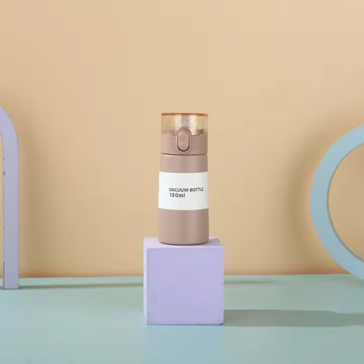 Mini termo de acero inoxidable, taza aislada con bolsillo para pajita, apertura con un botón, taza térmica a prueba de fugas, 150/250ml - 1
