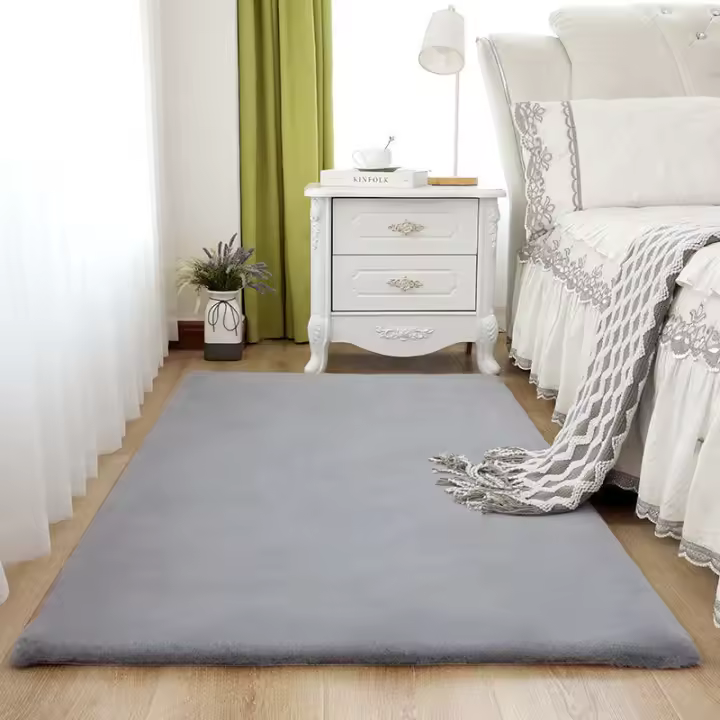Alfombra de piel de conejo de imitación para dormitorio, tapete súper suave y acogedor, rectangular, para sala de estar y mesita de noche - 1