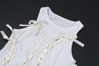 BUNO-Top corto de vendaje cruzado con lazo estético para mujer, camiseta Kawaii acanalada sin mangas con cuello redondo, ropa de calle de moda, chaleco ajustado bonito - details 8