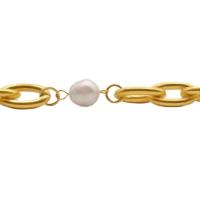 GOLDENCAT Cadena de Perlas de Acero de Eslabón Grande con Perlas, Pulsera para Mujer, Longitud Extendida de 24.5 cm, Acero Inoxidable, 14k - details 1