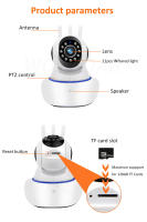 Cámara Ip de vigilancia con Wifi, dispositivo de protección de seguridad con 3 antenas, rotación de 360 °, infrarrojo, 1080p - details 1