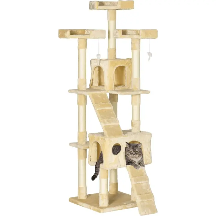 Arbol Rascador Gatos 50x50x170cm Dormir Jugar Centro Actividades Arañar Gris NUE (Beige) - 1
