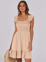Vestido Mini de Verano Casual Boho para Mujer 2025 Cuello Cuadrado sin Mangas con Volantes de Cintura Swing A-e - details 4