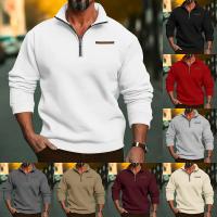 Jersey de cuello alto de terciopelo para hombre, suéter informal de color sólido, media cremallera, talla grande, tendencia de invierno - details 0