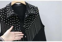 Chaqueta corta para mujer, novedad de 2023, chaleco vaquero con borlas, encaje blanco y negro con una hilera de botones, chaqueta sin mangas - details 7
