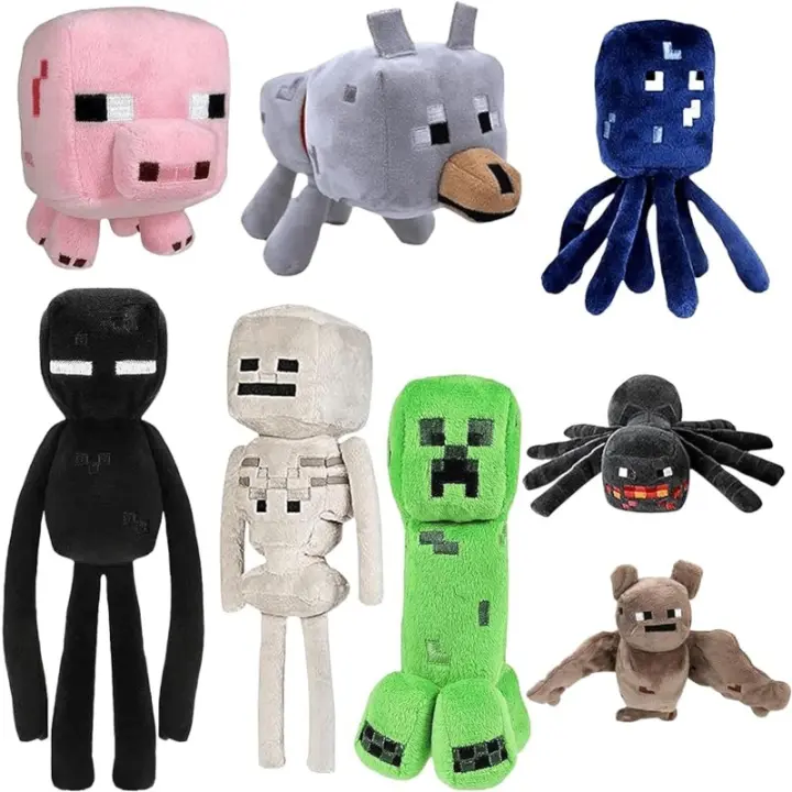 Juguetes de Peluche de 8 Piezas Enderman, Lobo Bebé, Cerdo, Araña, Murciélago, Disparonador de Huesos Juguetes de Animales Rellenos - 1
