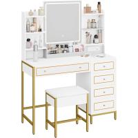 Espejo HD con Luces LED Ajustables Moderno, Blanco-Dorado, 5 Cajones y 10 Compartimentos, Enchufable y USB - details 9
