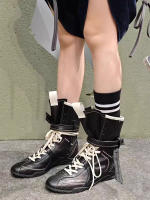 Botas de boxeo planas para mujer 2024 Altura interior aumentada Cordones de cuero mate - details 8