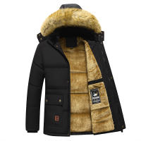 Chaqueta gruesa de lana a prueba de viento para hombre, abrigo de Parka con Cuello de piel con capucha, chaqueta informal clásica, invierno, 2024 - details 1