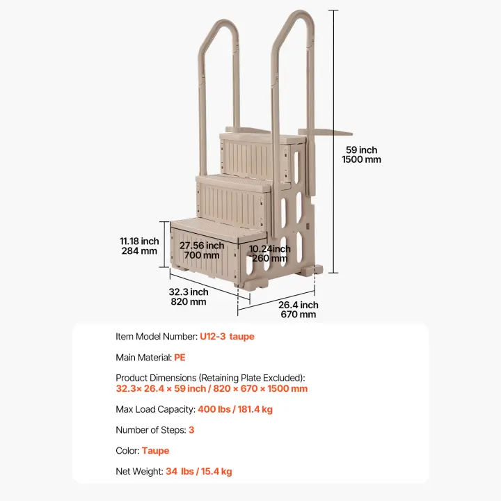 SucceBuy Escalera para piscina, con pasamanos dobles, escalones antideslizantes y resistentes, para piscinas enterradas y elevadas - 1