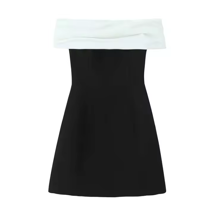 Ropa de mujer sexy sin tirantes, mini vestido elegante de fiesta de manga corta, vestido negro - 1