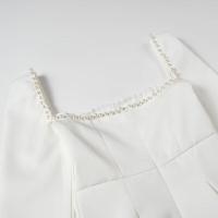 Mini boda negra corta ss con manga larga, cuello cuadrado y perlas para fiesta - details 4