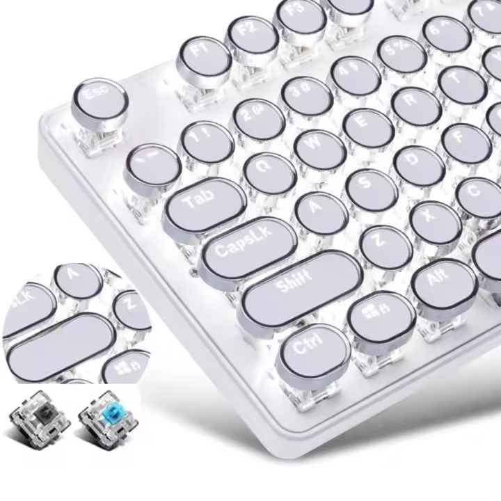 Teclado mecánico Retro Steam Punk para juegos, 104 teclas, luz blanca, tapa redonda, LED, retroiluminación brillante, con cable USB - 1