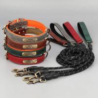 Collar personalizado cuero PU perro, conjunto correa con placa de identificación grabada gratis para perros pequeños, medianos y - details 2