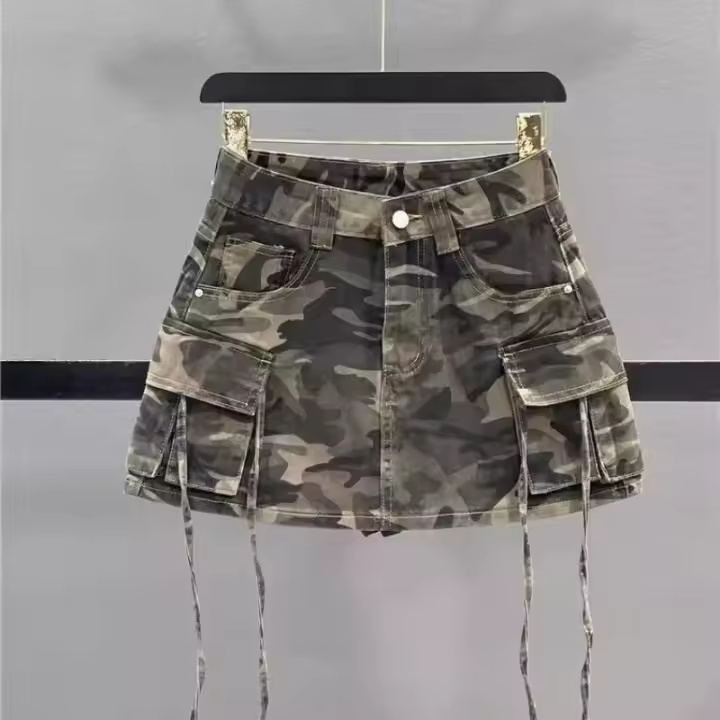 Falda de camuflaje estilo Haruku de calle Retro de otoño, bolso de mezclilla a la cadera para mujer - 1