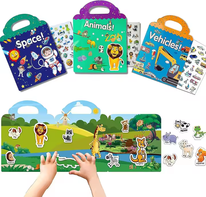 Libros de Pegatinas Reutilizables para Niños 2-4 Set de 3 Juguetes de Aprendizaje de Viajes - 1