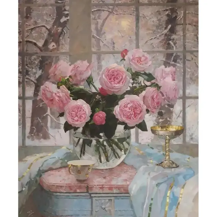 Pintura de Numeros DIY Ruopoty con Marco Moderno Rosa y Flores en Lienzo 60x75cm Arte de Pared Regalo para Decoración del Hogar - 1