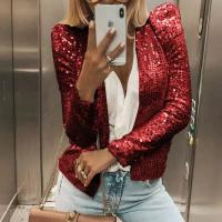 Chaqueta de Lentejuelas Versátil de Moda Manga Larga, Cuello Abierto, Brillo - details 6