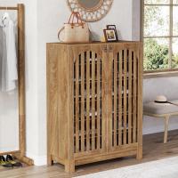 6 niveles con puertas de láminas, 24 pares de zapateros de granja con estantes ajustables, estante organizador de madera para entrada, pasillo, salón (marrón) - details 4