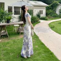 Pausa para el café Vestido floral de verano con suave viento francés, hombro de una palabra con cuello en V Un vestido de péndulo JY25242 - details 6