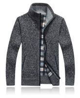 Chaqueta de Punto para Hombres en Invierno Cuello Abierto, Manga Larga, Forro de Lana, Ropa Casual de Color Sólido - details 3
