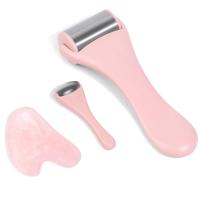Scttomon Rodillo de Hielo 3 Pcs para Cara, Ojos, Cuerpo Cuidado de la Piel para Ojos Hinchados y Ojeras Gua Sha (Rosa) - details 0