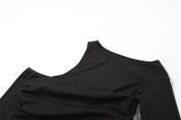 BUNO-Camiseta negra de manga larga con hombros descubiertos para mujer, jersey ajustado a la moda de cintura alta, Top liso Y2k 2024 - details 9