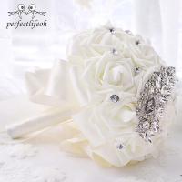 Ramos de novia blancos para dama de honor, ramo de rosas artificiales, flores de boda, ramos de novia - details 4