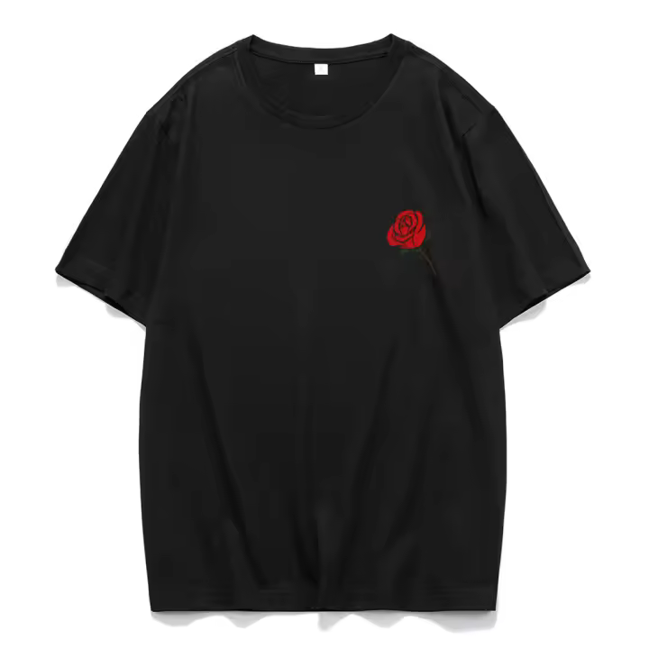 Top casual de algodón peinado con diseño de estampado creativo, rosa romántica de verano Unisex, 170g - 1