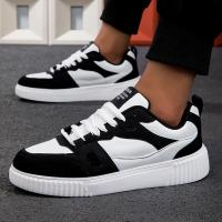 Zapatillas de deporte de cuero para hombre, zapatos vulcanizados con cordones, informales, cómodas, para caminar, color blanco y negro - details 2