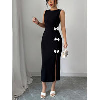 Moda mujer Primavera/Verano Elegante Slim Fit con vestido sin mangas con lazo - details 3